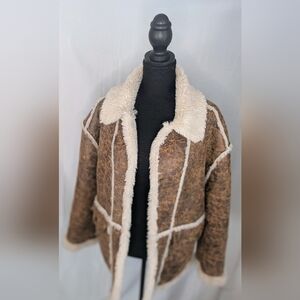 Urban Outfitters Faux Shearling Sherpa Lined Jacket Brown Size Small
